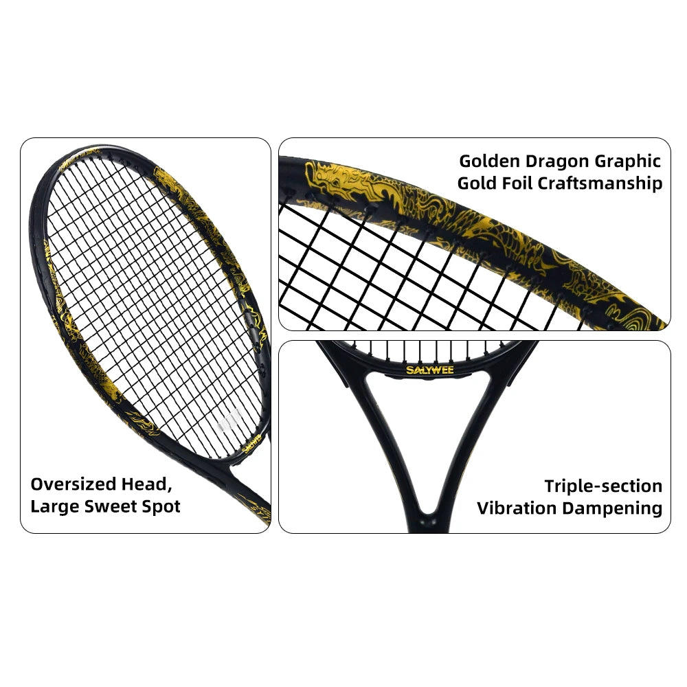 New Arrive Golden Dragon Tennis Racket with Free Bag Carbon Fiber White&Black 50-55lbs Tennis Racquets for Players