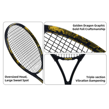New Arrive Golden Dragon Tennis Racket with Free Bag Carbon Fiber White&Black 50-55lbs Tennis Racquets for Players
