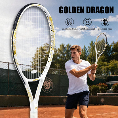 New Arrive Golden Dragon Tennis Racket with Free Bag Carbon Fiber White&Black 50-55lbs Tennis Racquets for Players