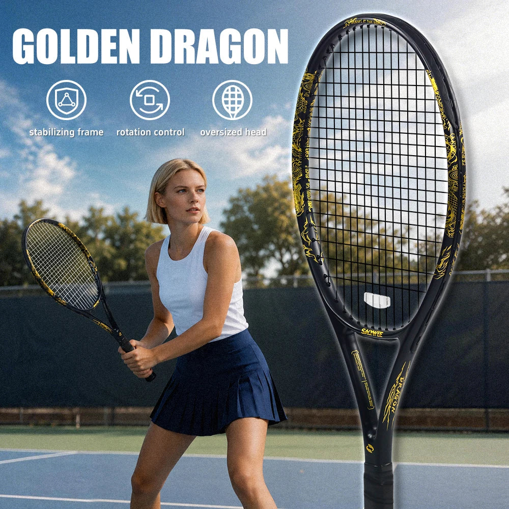 New Arrive Golden Dragon Tennis Racket with Free Bag Carbon Fiber White&Black 50-55lbs Tennis Racquets for Players