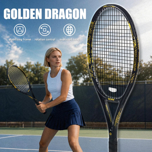 New Arrive Golden Dragon Tennis Racket with Free Bag Carbon Fiber White&Black 50-55lbs Tennis Racquets for Players