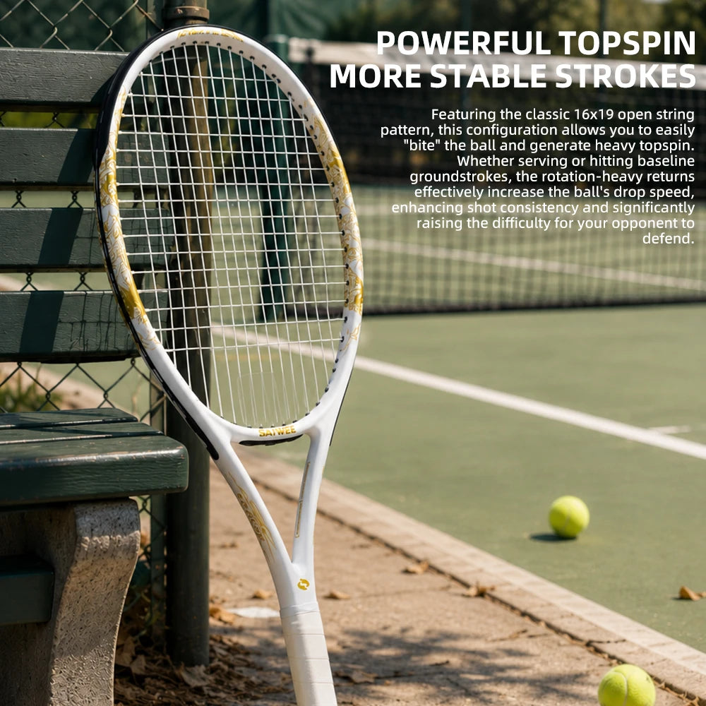 New Arrive Golden Dragon Tennis Racket with Free Bag Carbon Fiber White&Black 50-55lbs Tennis Racquets for Players